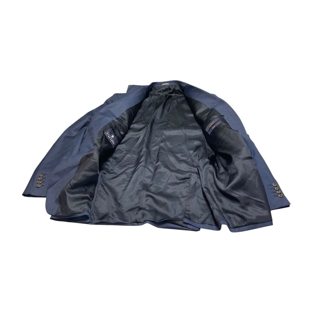 Stafford Blazer Jacket Men 46R Navy Wool Classic Fit Notch Lapel Single Breasted - Picture 3 of 10